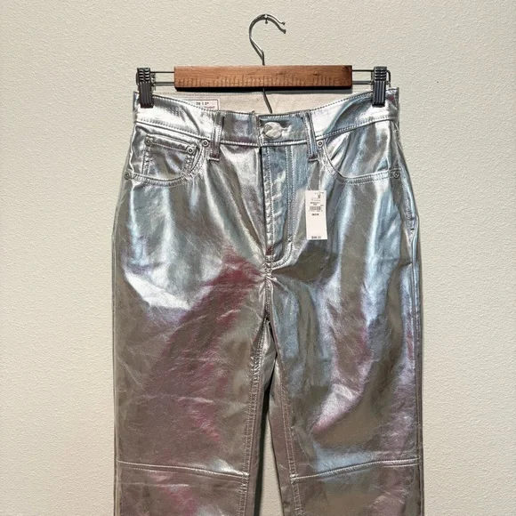 GAP Silver Jeans Cheeky Straight High Rise Faux Leather Coated Size 26/2 - Picture 2 of 12